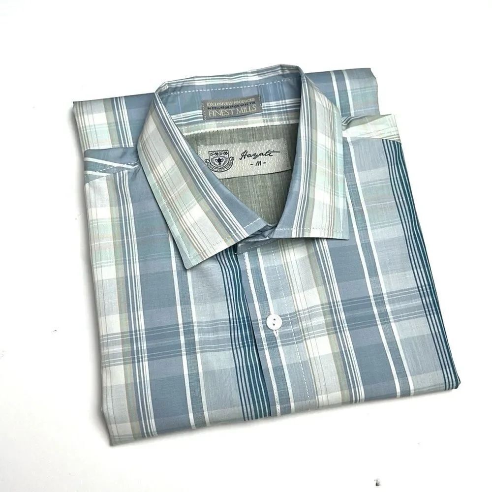 NWT Hayati Cotton Button Down Shirt Plaid Sage Green Gray Blue size M